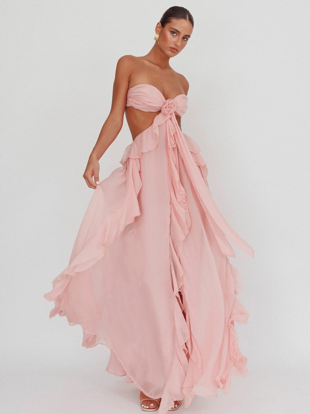 Selfie Leslie Blush Pink Ruffled Strapless Maxi Skirt